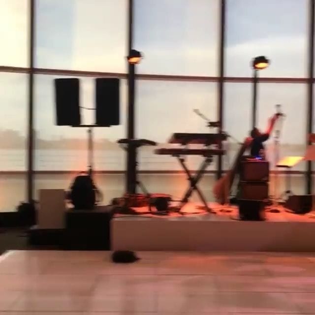 Boston skyline behind the stage